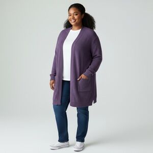 Liz Claiborne Sweater Women's Medium Purple Phantom Open Front Knit Cardigan NEW